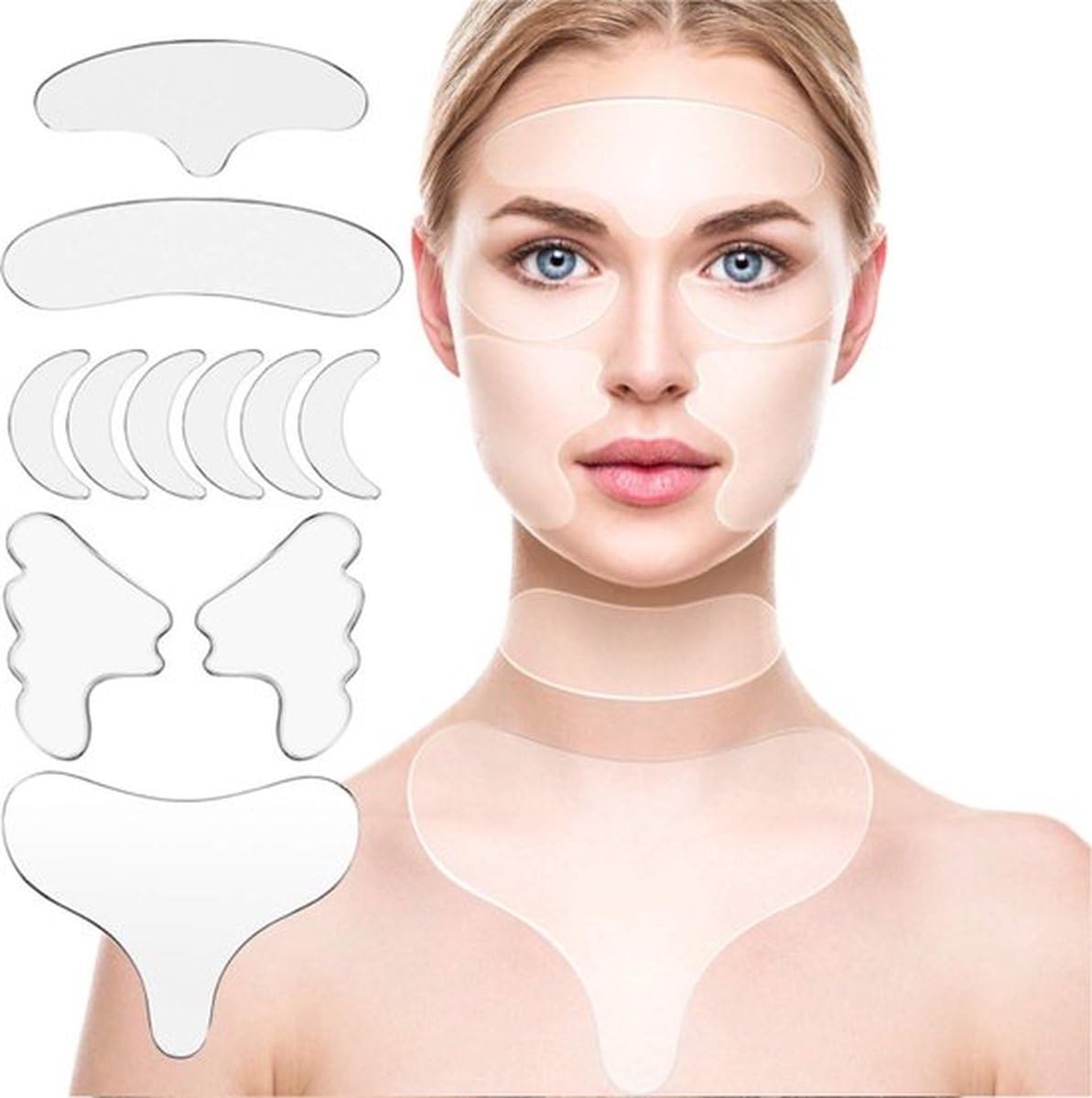 Set completo di 11 dischetti antirughe e antirughe, per collo e viso, anti-età, per la cura della pelle, con cuscinetti antistrappo