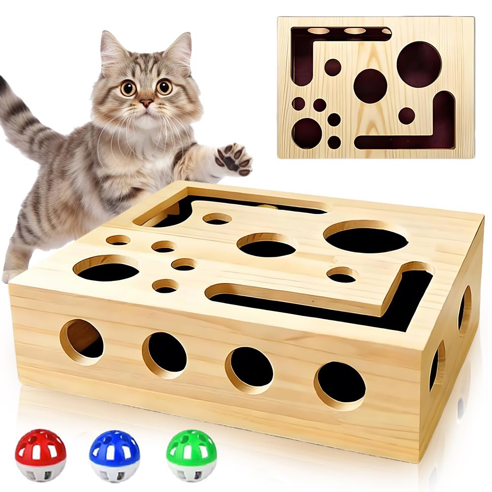 Caja de Enriquecimiento de Lima de Uñas para Gatos, Puzzle Rascador para Gatos, Juguete de Enriquecimiento para Gatoses Domésticos,Caja de Madera para Gatoses,Juguete Interactivo(30 x 25 x 8 cm)
