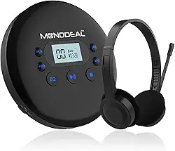 MONODEAL Leitor De Cd Portátil Atualizado 2025, Com Fones Ouvido, Pequeno Display Lcd Pessoal, Antiderrapante/À Prova Choque, Recarregável Para Carro