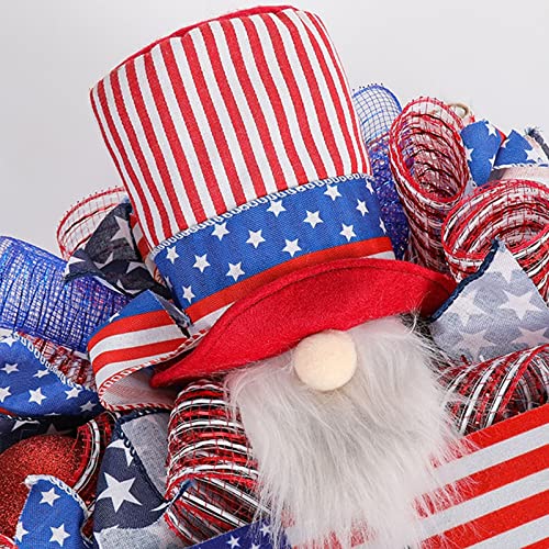 Rotors 4Th Of July Wreath With Gnomes Independence Day Wreath For Front Door Memorial Day Mesh Gnome Plush Wreath For Indoor Outdoor Door Hang Decoration (Styles-1) #TOP5