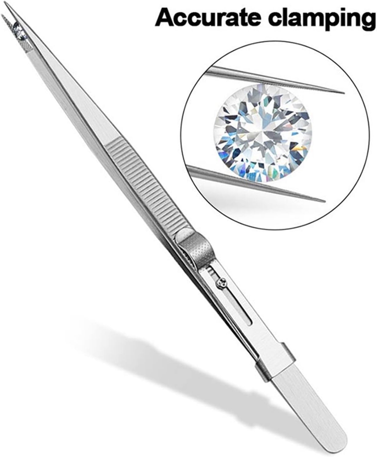 INLIMA Tweezers Stainless Steel Tweezers Adjustable Slide lock Antistatic Tweezers Jewelry Making Tool For Electronic Component Repair Tools (Color : Silver, Size : B)