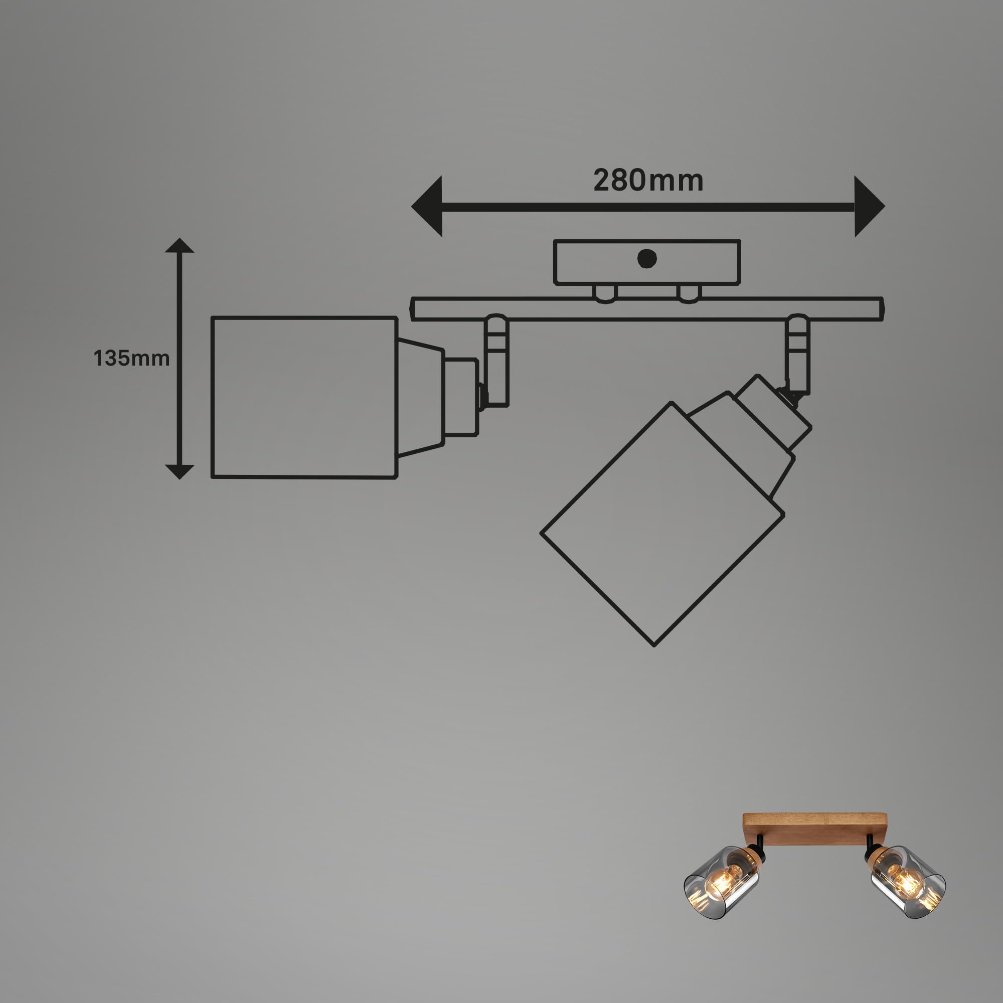 BRILONER – Deckenlampe, Deckenleuchte, Lampe, Rauchglas, Schwenkbar, Wohnzimmerlampe, Schlafzimmerlampe, Küchenlampe, Schwarz-Holz