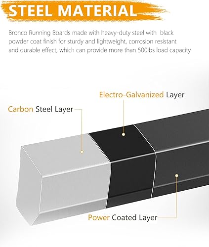 Miniatura 2 de Estribos para Bronco, estribos laterales todoterreno de acero Bronco con escalones laterales extraíbles compatibles con Ford Bronco de 4 puertas