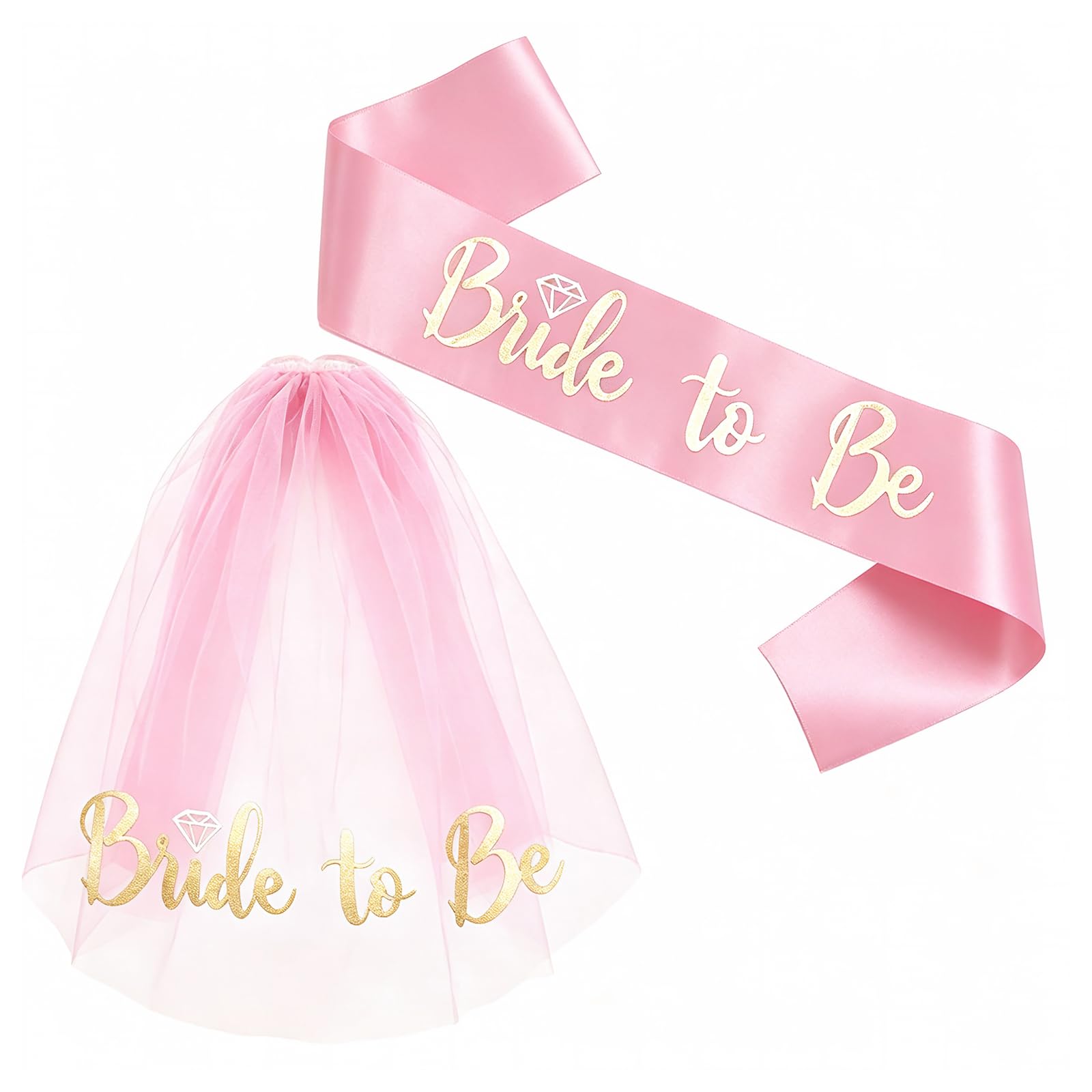 Tivleed 1 Pink Double-Layer Veil for Bachelorette Party (Pink Gold)