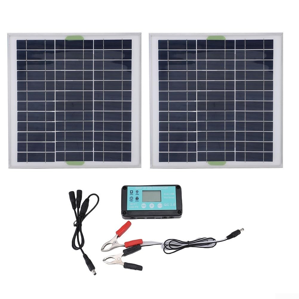 Zestaw do ładowania panelu słonecznego 200 W z dwoma panelami i kontrolerem 10 A, wiele portów urządzeń, IP67 do użytku na zewnątrz, na kemping, do kampera, łodzi (2 szt.)