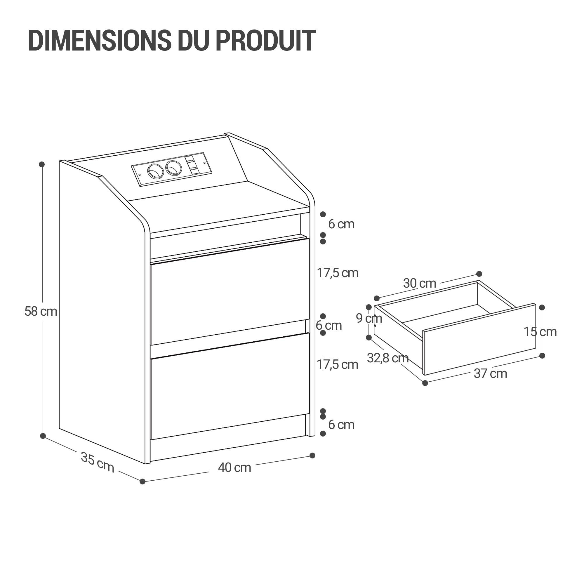 Hzuaneri Tables de Chevet avec lumières LED, Lot de 2, Station de Chargement et 2 tiroirs, Table d'appoint avec Ports USB et Prises électriques, pour la Chambre à Coucher, Blanc NS30103X