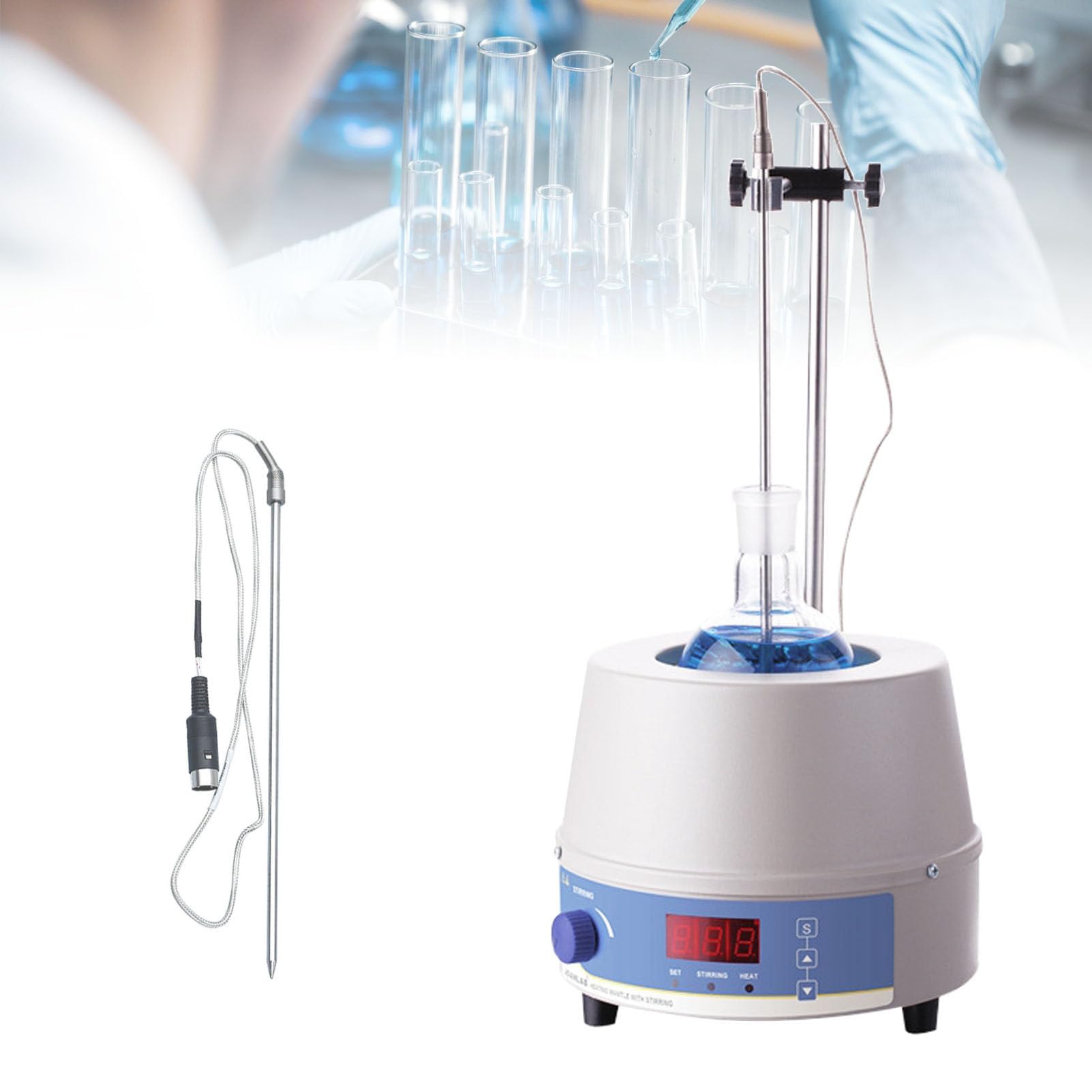 Manta Calefactora Termostática Laboratorio con Agitador Magnético 500ml | Electro Mantos Calefactores y Agitadores Ajustables. Manto Calefactor Electrotérmico, 300 ℃, para Matraces de Fondo Redondo