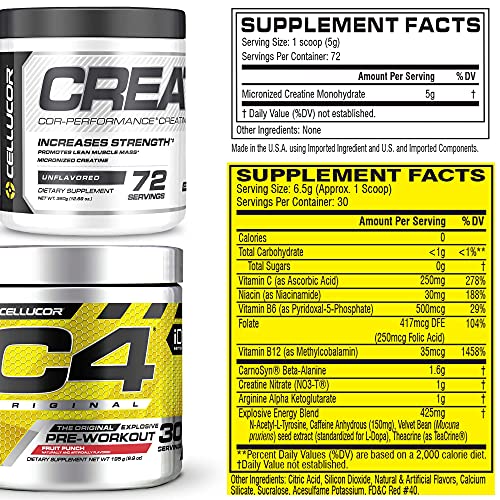 Cellucor Pre Workout & Creatine Bundle, C4 Original Pre Workout Powder, Fruit Punch, 30 Servings + Cor Performance Creatine Powder, 72 Servings - Image 3