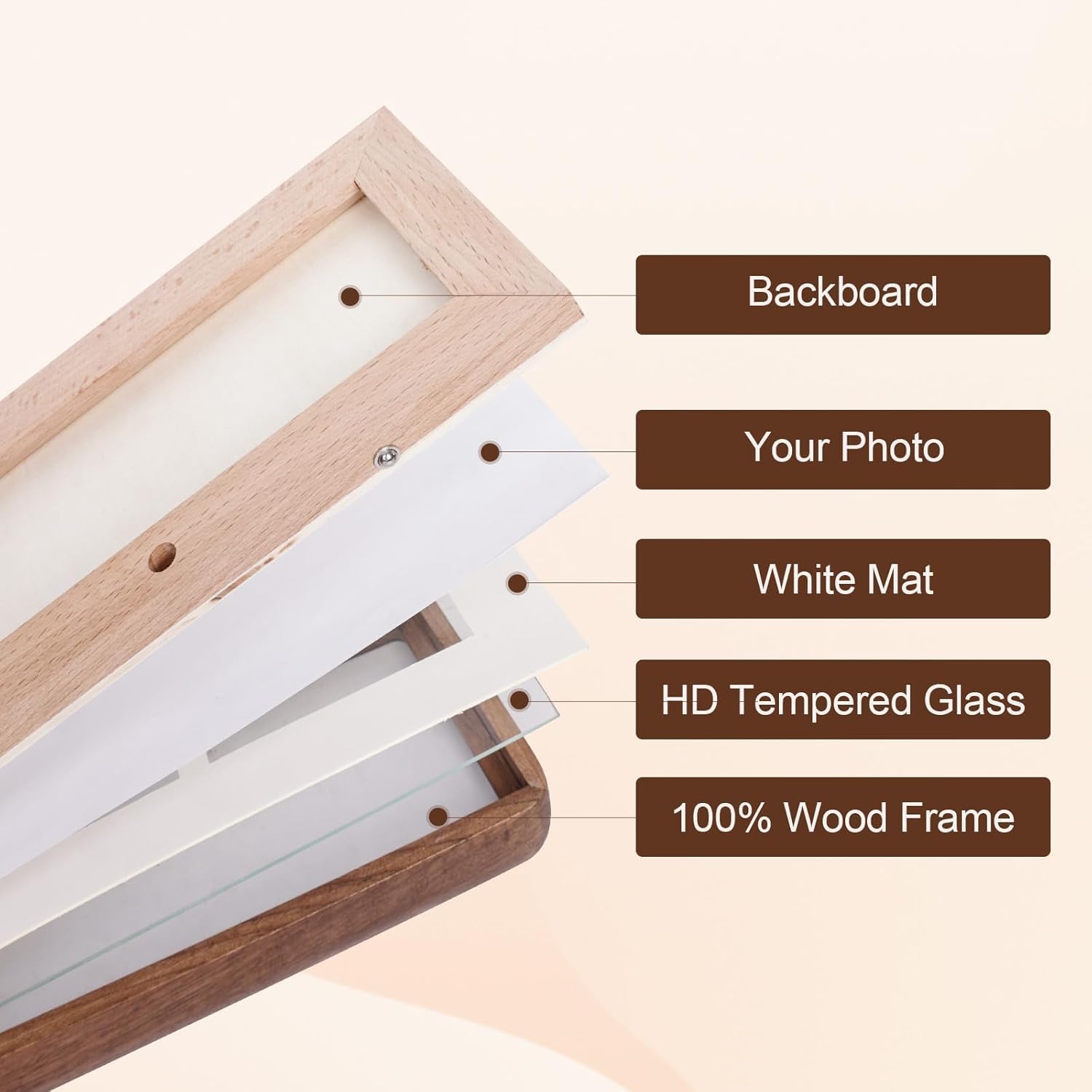 4x12 Collage Picture Frame Walnut Wood, Multiple Four 2x3 Photos or 4x12 without Mat, Rustic Rounded Corner Photo Frame with Tempered Glass Hanging or Tabletop Displaying Horizontally or Vertically