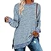 Kenhansion Women's Casual Long Sleeve Tunic Tops Crewneck Pullover Side Split T Shirts Blouses Lightweight Color Block Blouse (Mint Blue,Medium)