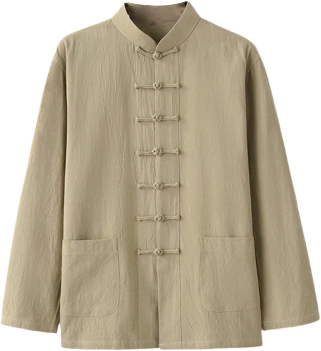 Men's Cotton Blend Long Sleeve Tang Shirt Chinese Style Retro Casual Wear