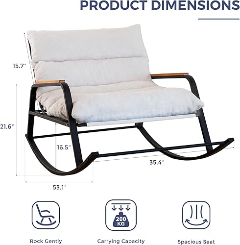 Miniatura 2 de MAXYOYO Mecedora con respaldo ajustable, silla deslizante tapizada extra ancha de peluche, silla reclinable Boucle, silla decorativa moderna para