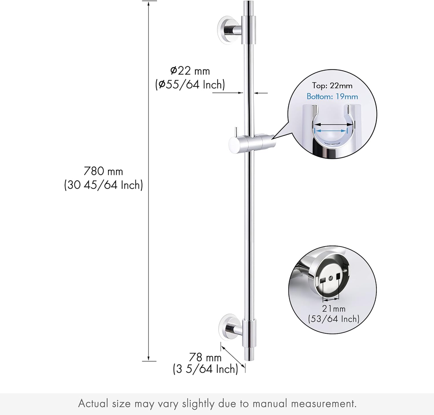 30-Inch Stainless Steel Adjustable Shower Slide Bar