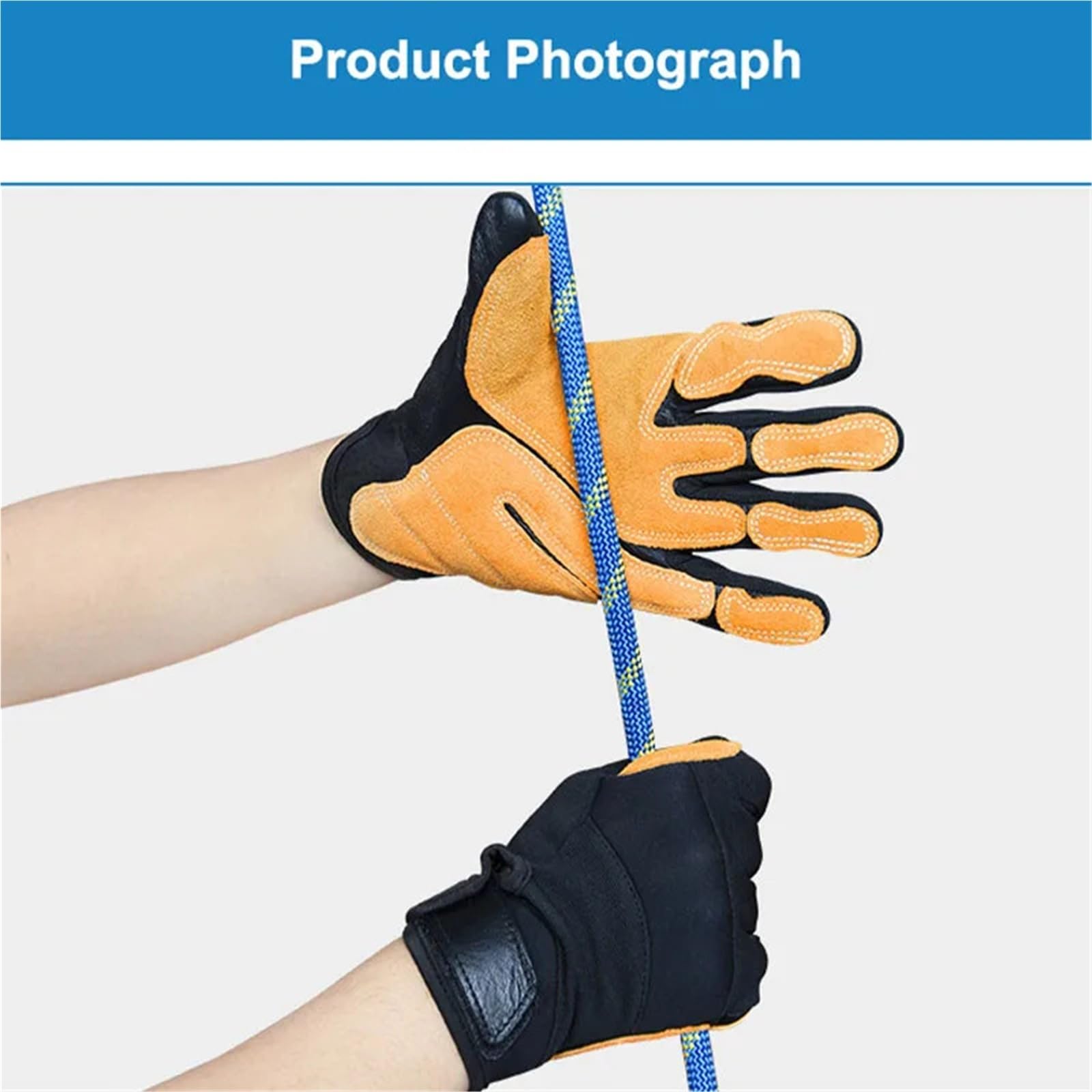 Genérico Guantes gruesos de escalada con dedos completos for entrenamiento de rappel, descenso, caída de cuerda y rescate al aire libre(Black)