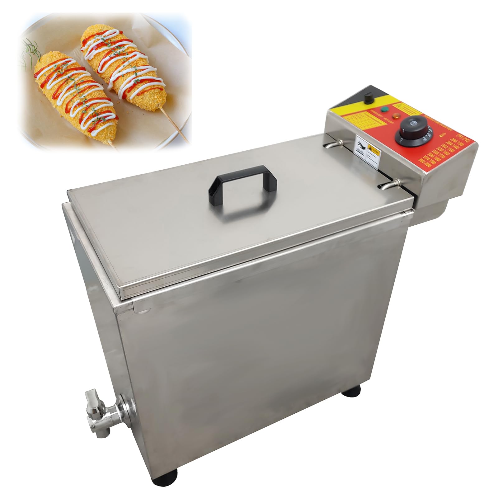 TECHTONGDA Commercial Cheese Hot Dogs Sticks Frying Machine 110V Electric Deep Fryer, Automatic Corn Dog Deep Fryer with Adjustable Temperature and Oil Discharge Valve, 12 Clamps