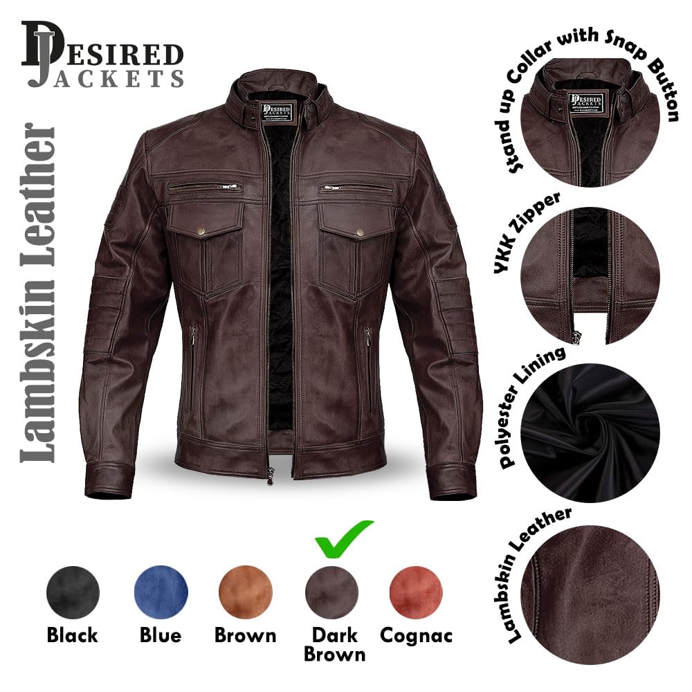 Giacca in pelle da uomo Cafe Racer stile moto tinta unita Slim Fit giacca in pelle marrone moto motociclista Cafe Racer