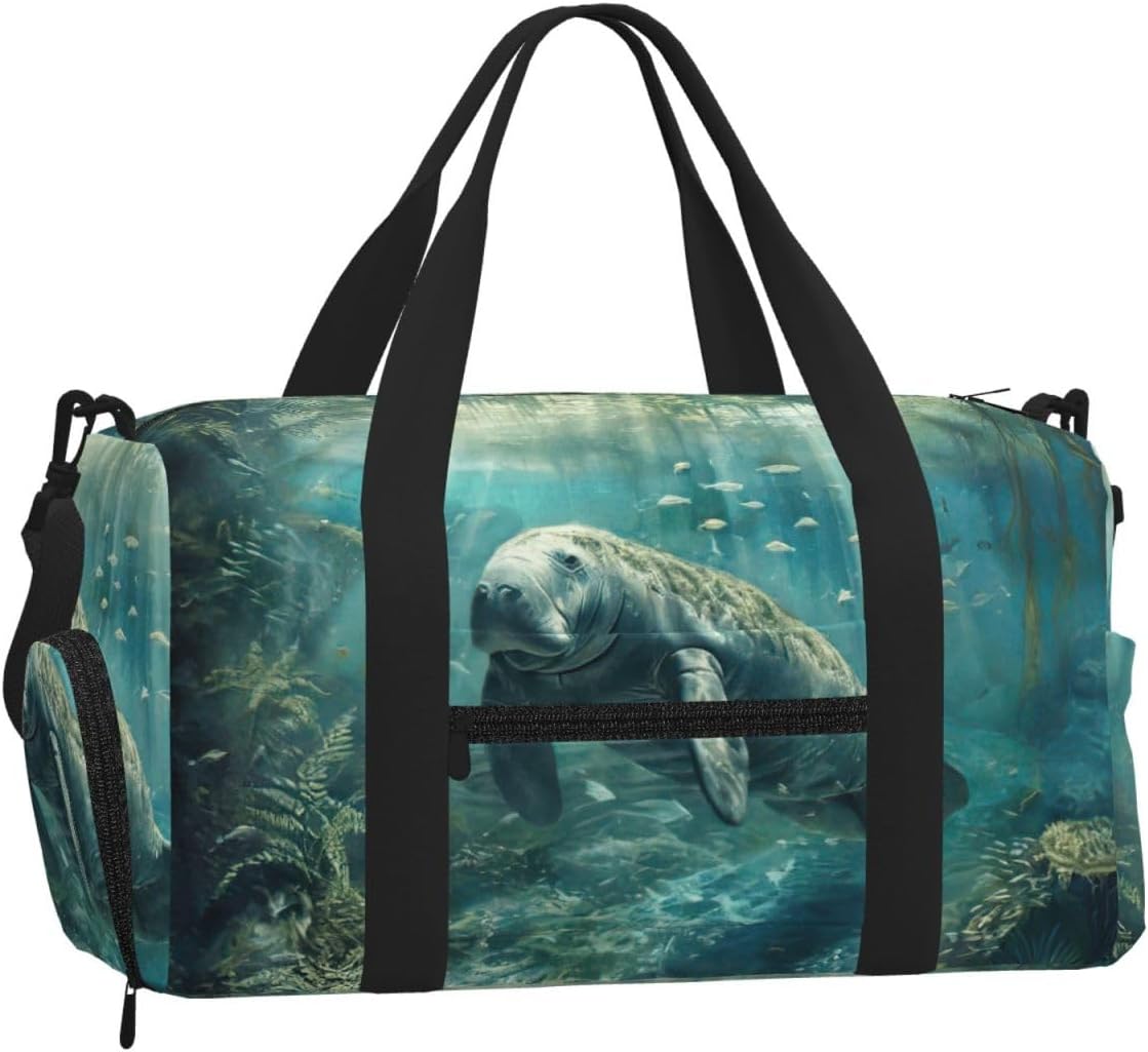 Crazy Save Manatee Print Gym Duffle Bag With Shoes Compartment For Men Women Travel Gym Sports Duffle Weekender