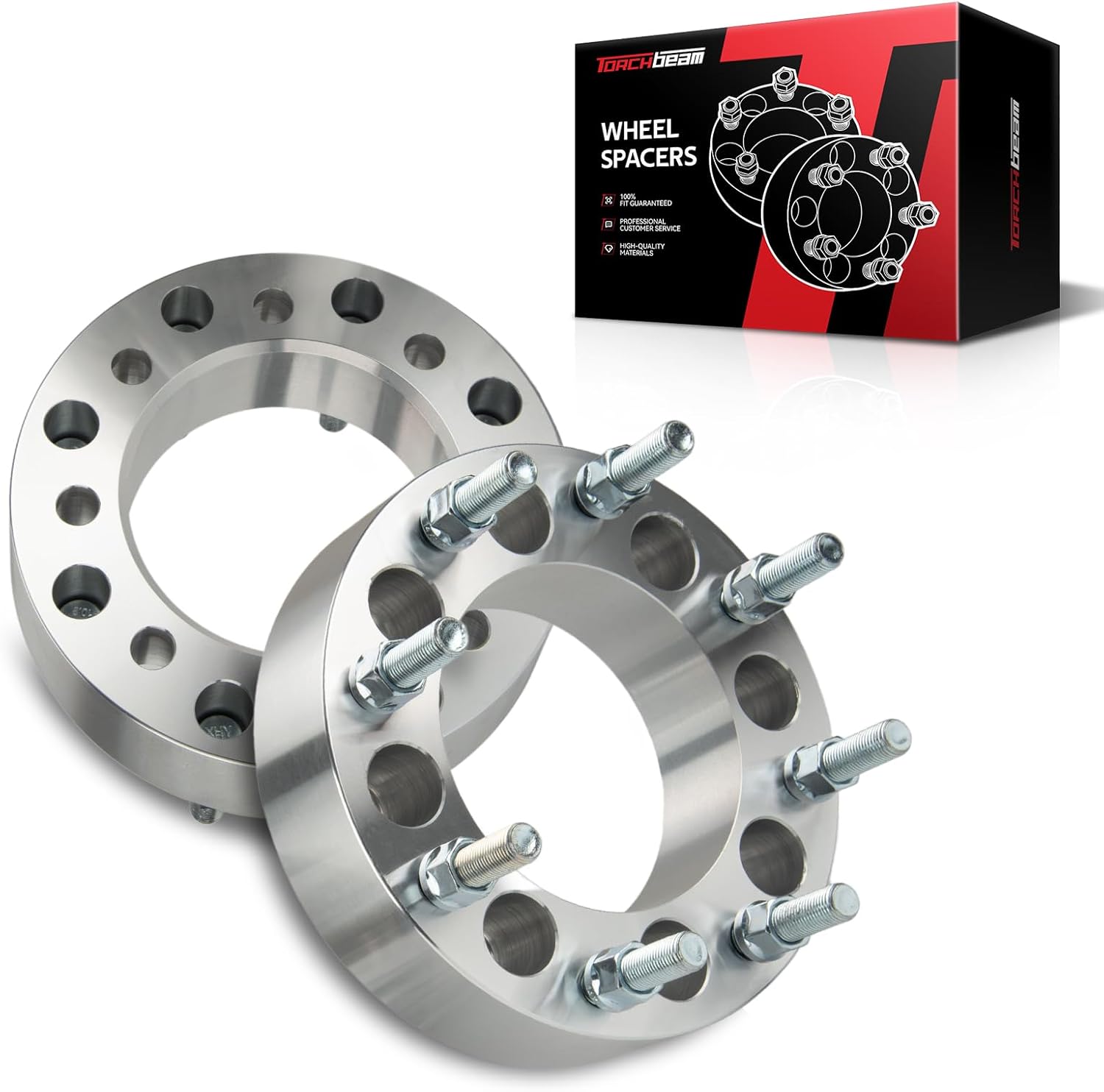 Torchbeam 8x6.5 to 8x180 Wheel Adapters 2 inch, M14x1.5, 126.15mm Hub Bore for 2500, Silverado 2500 HD, 3500, Express 2500, Express 3500, Silverado 3500, Silverado 3500 HD, Change Bolt Partern, 2Pcs