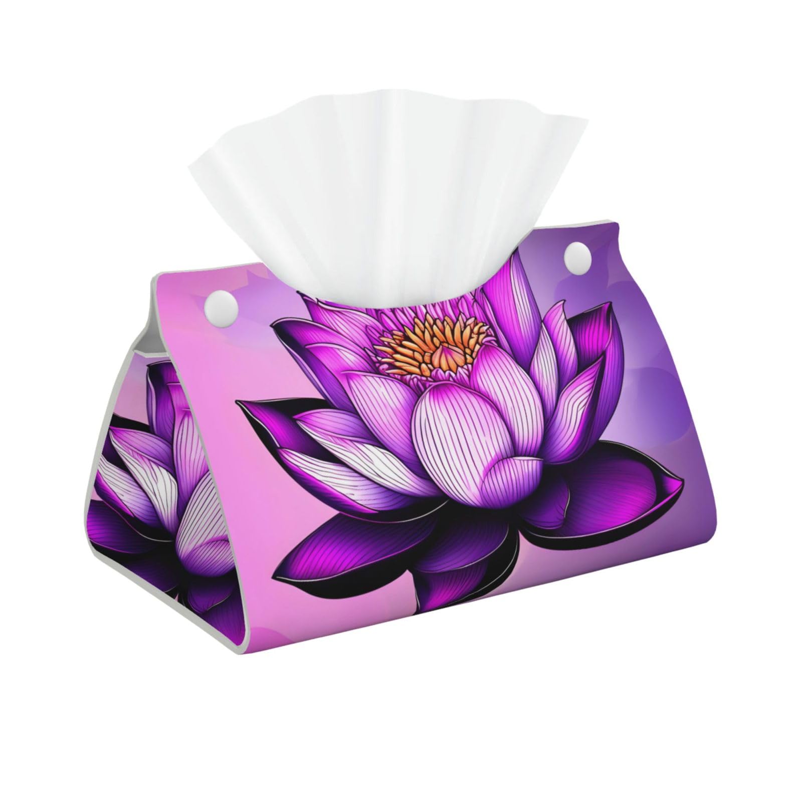 Purple Lotus Long Leather Tissue Box Cover-Waterproof PU Leather Tissue Holder for Bathroom, Decorative Rectangular Tissue Case