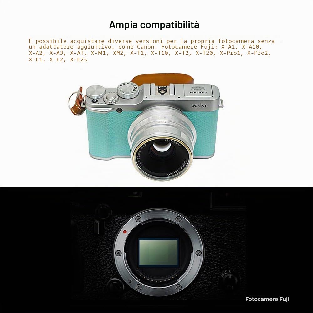 7artisans 25 mm f1.8 APS-C manuale obiettivo fisso per fotocamere FUJI X-A1 x-a10 x-a2, x-a3 x-at XM2 X-M1 X-T1 x-t10 x-t2 x-t20 X-Pro1 X-Pro1 X-E1 X-E2 x-e2s-black