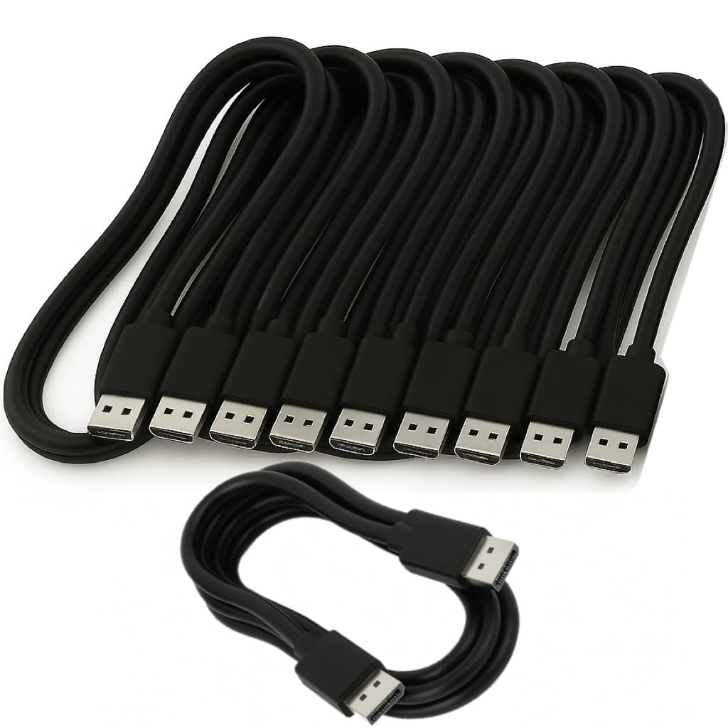 10-Pack DisplayPort Cable 4K @60Hz, 6 FT Display Port DP to DP, High Speed 21.6Gbps, Audio Video Sync, Gold-Plated Connector (Lot of 10, Black)
