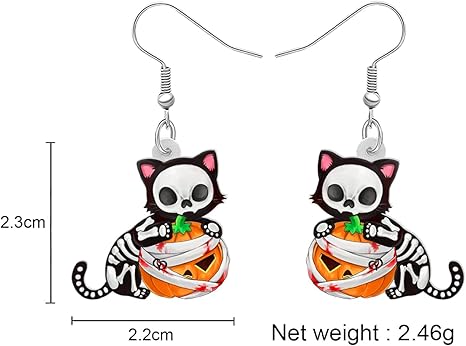 Boucles D'oreille Chat Tigré Sorcier Sorcière Citrouille Neuf - Montres & Bijoux