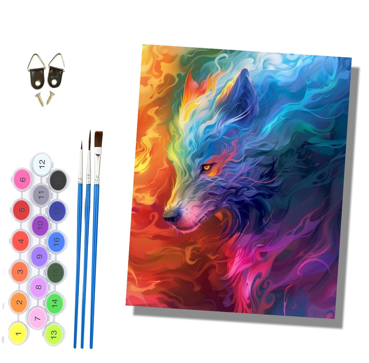 HONGPZH Paint by Numbers for Adults and Beginner Painting by Number Without Frame Oil Paintings on Canvas House Wall Decor 16x20in Colorful Fierce Wolf