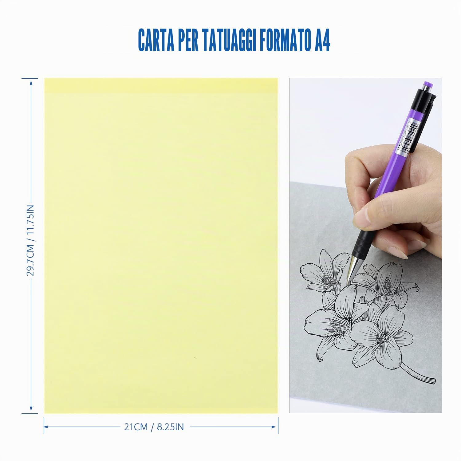 100 Fogli Carta per trasferimento di tatuaggi, Tattoo Transfer Paper A4 Carta per stencil per tatuaggio Carta per trasferimento di stencil termica per tatuaggi Carbon Tracing Paper