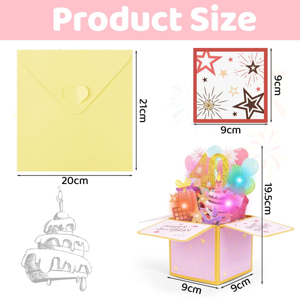 Biglietto di compleanno musicale, biglietto di compleanno con musica e luce per donna, 3D, champagne pop-up, regalo di compleanno per ragazze e donne, moglie, fidanzata, mamma, donna
