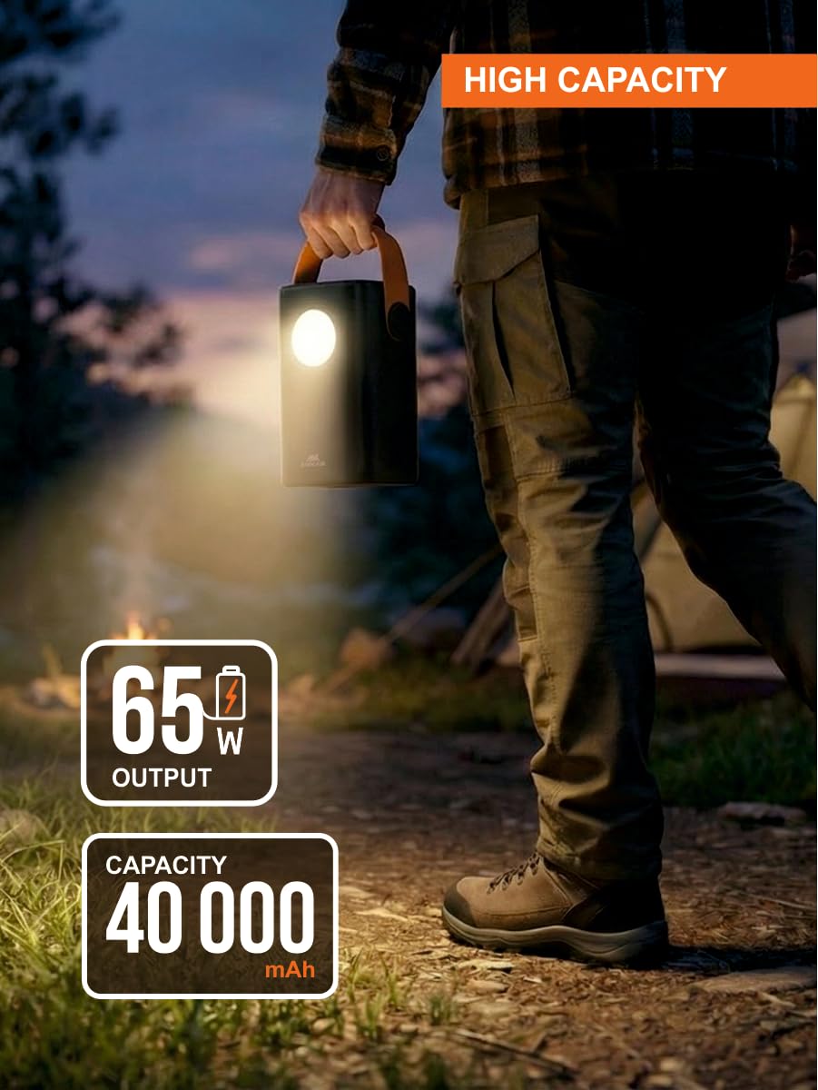 RIVACASE VA1085 Turbo Powerbank 40000mAh | PD 65 W, con lámpara de camping