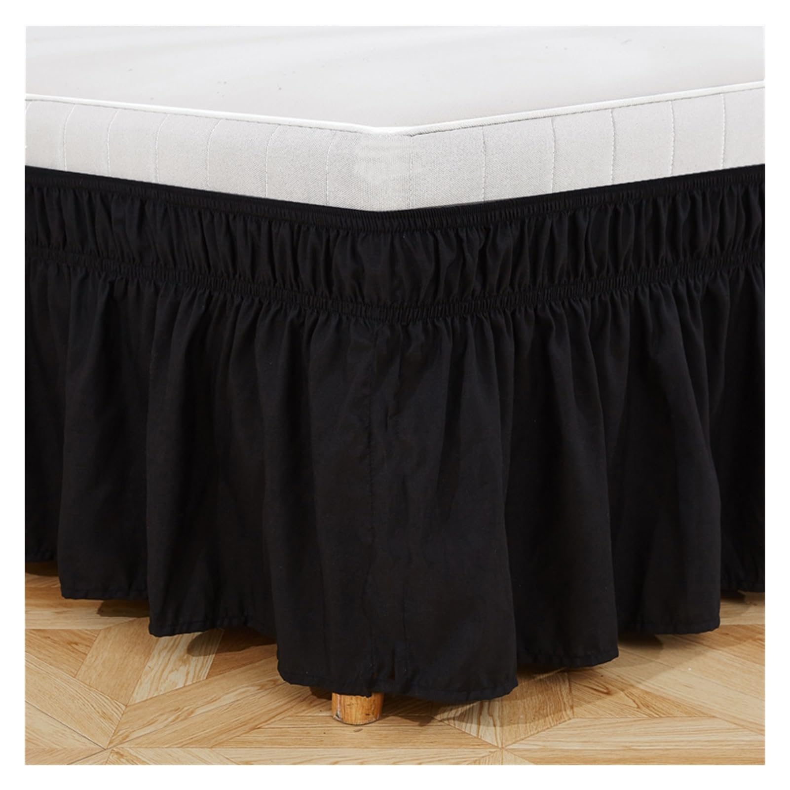 WENYOG Bed skirts Wrap Around Bed Skirt Queen King Size White Skirts Light Grey Solid Hotel Ruffles For Decoration(Black,180x200x38cm)
