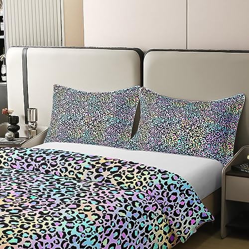 100% Cotton Purple Leopard Print Duvet Cover for Women Rainbow Cheetah Bedding Set Double, Psychedelic Galaxy Comforter Cover - Image 4