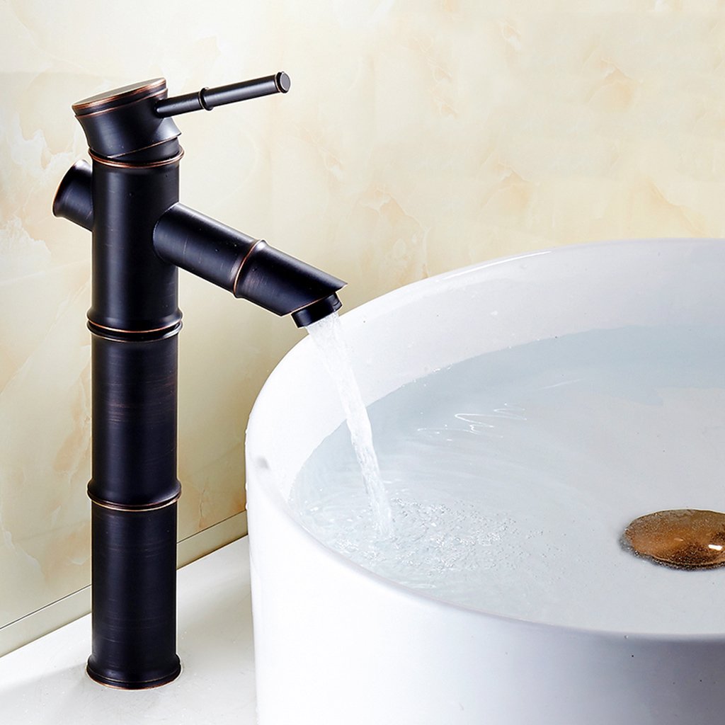 Robinet de lavabo monotrou en pur cuivre au fini noir antique style rétro