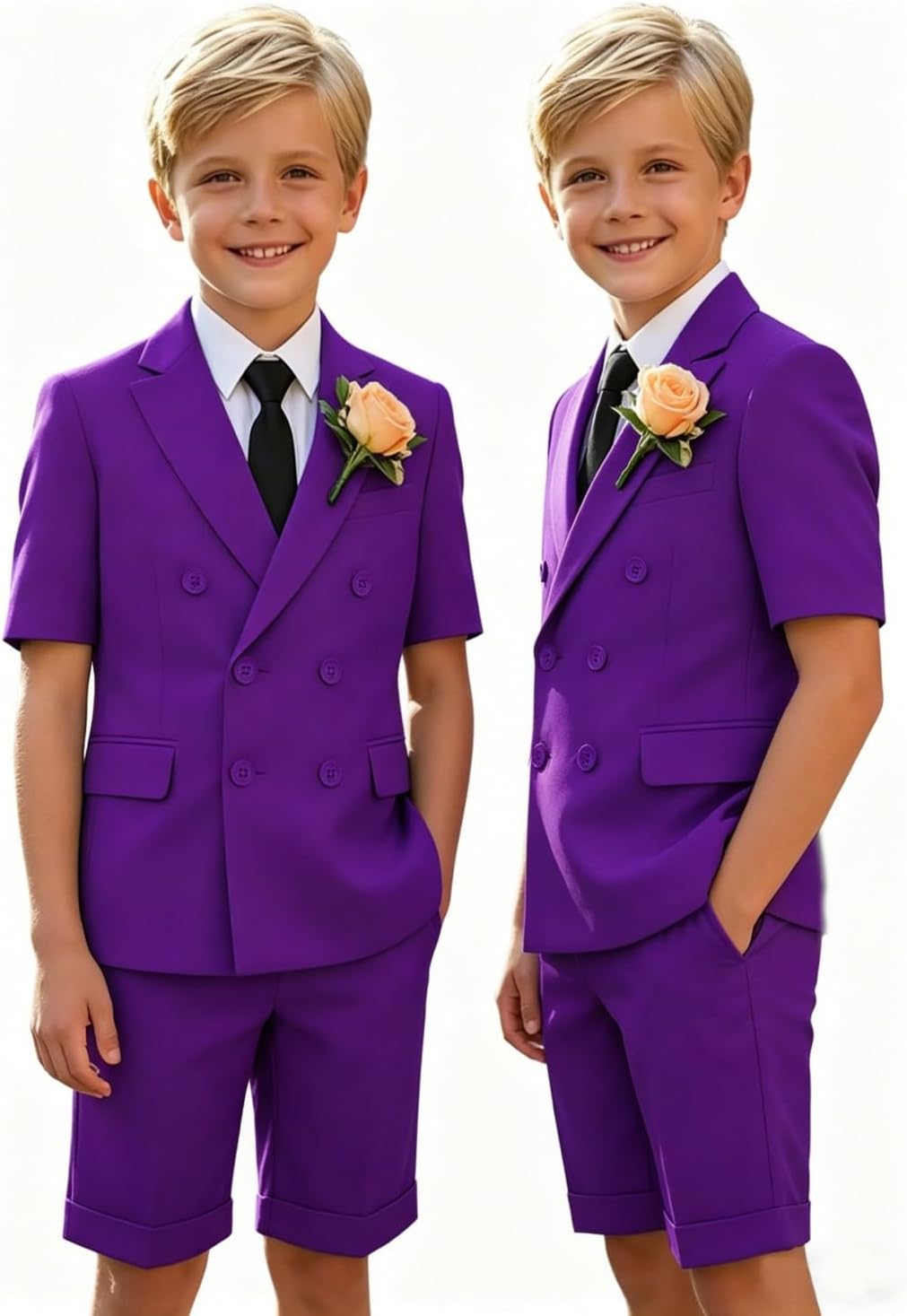 Boys 2 Piece Kids Tuxedo Suits Solid Color Short Suit Formal Wedding Ring Bearer Short Outfits for Beach