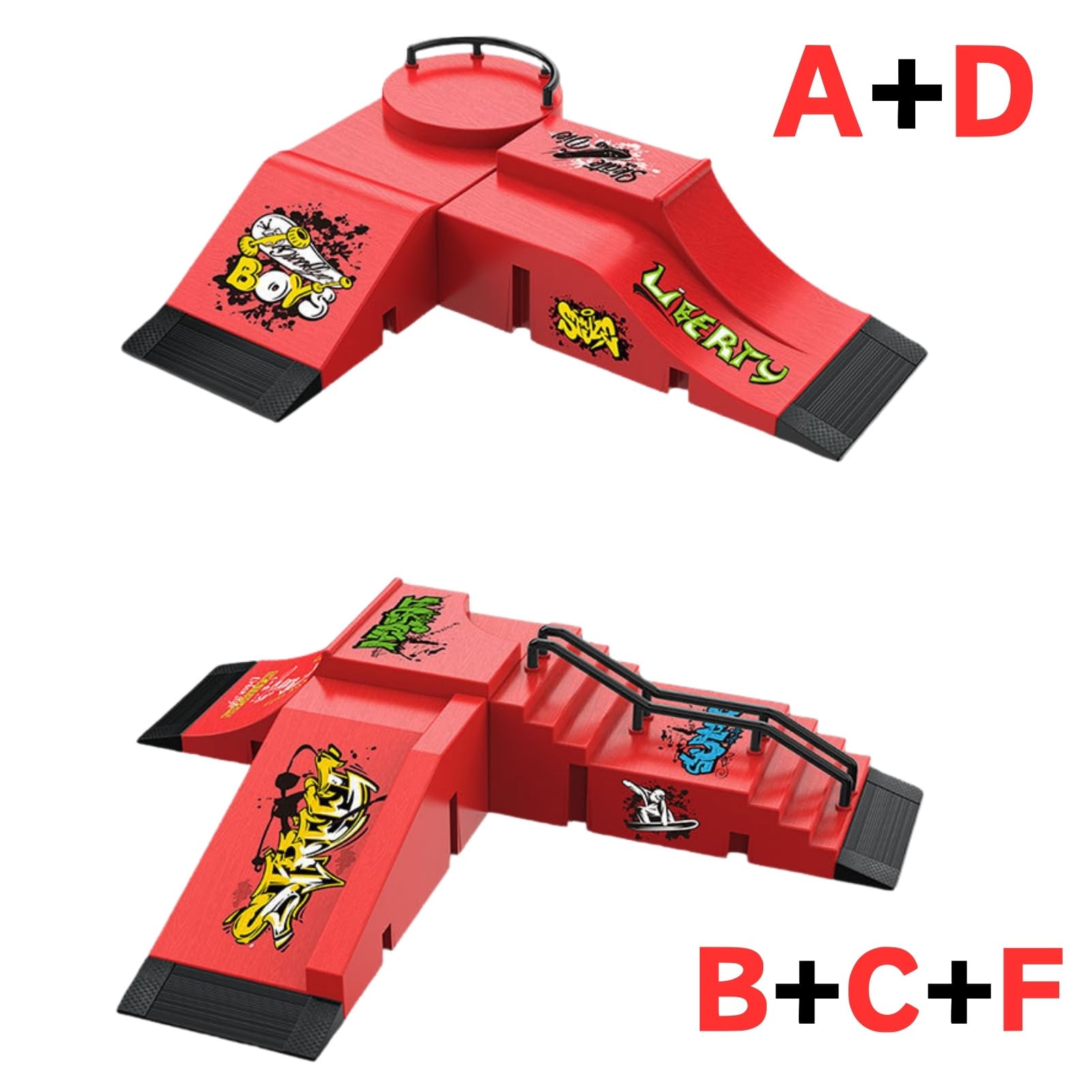 Set di Fingerboard e Rampa, Mini Skateboard da Dita con Rampa e Accessori, Fai da te Tech Deck Fingerboard Park Kit Regalo per Bambini (E)