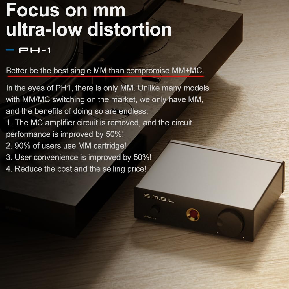 SMSL PH-1 Hi-Fi-Phono-Vorverstärker mit MM/MC-Unterstützung, integriertem USB-DAC für Vinyl-Wiedergabe, hochwertiger Klang