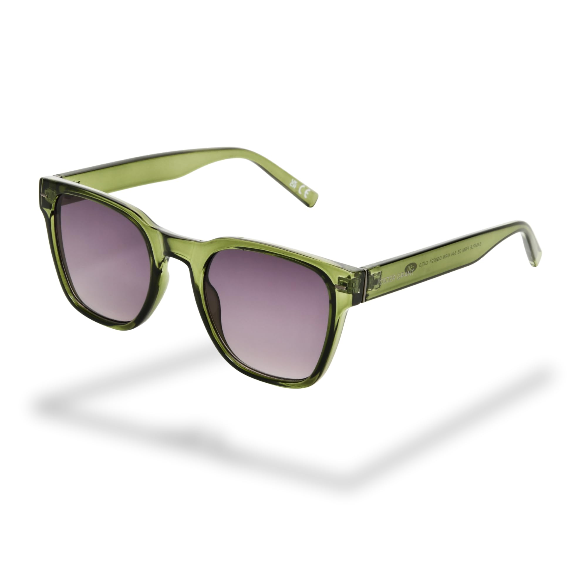 Foster Grant Sunglasses for Men – Square Translucent Green Frame with Gradient Lenses, UVA-UVB Protection & Scratch-Resistant Coating for Everyday Style, Outdoor Activities & Travel
