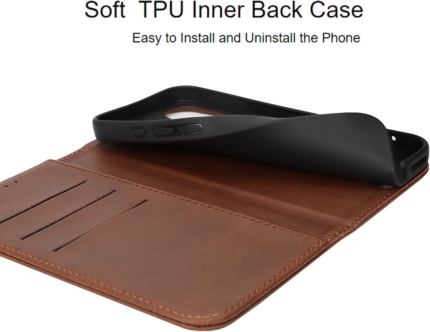 Jaorty Wallet Case for iPhone 16,Premium PU Leather Flip Folio Case with Card Slot,Stand Holder and Magnetic Closure TPU Shockproof Interior Protective Case,6.1 Inch,Brown - Image 5