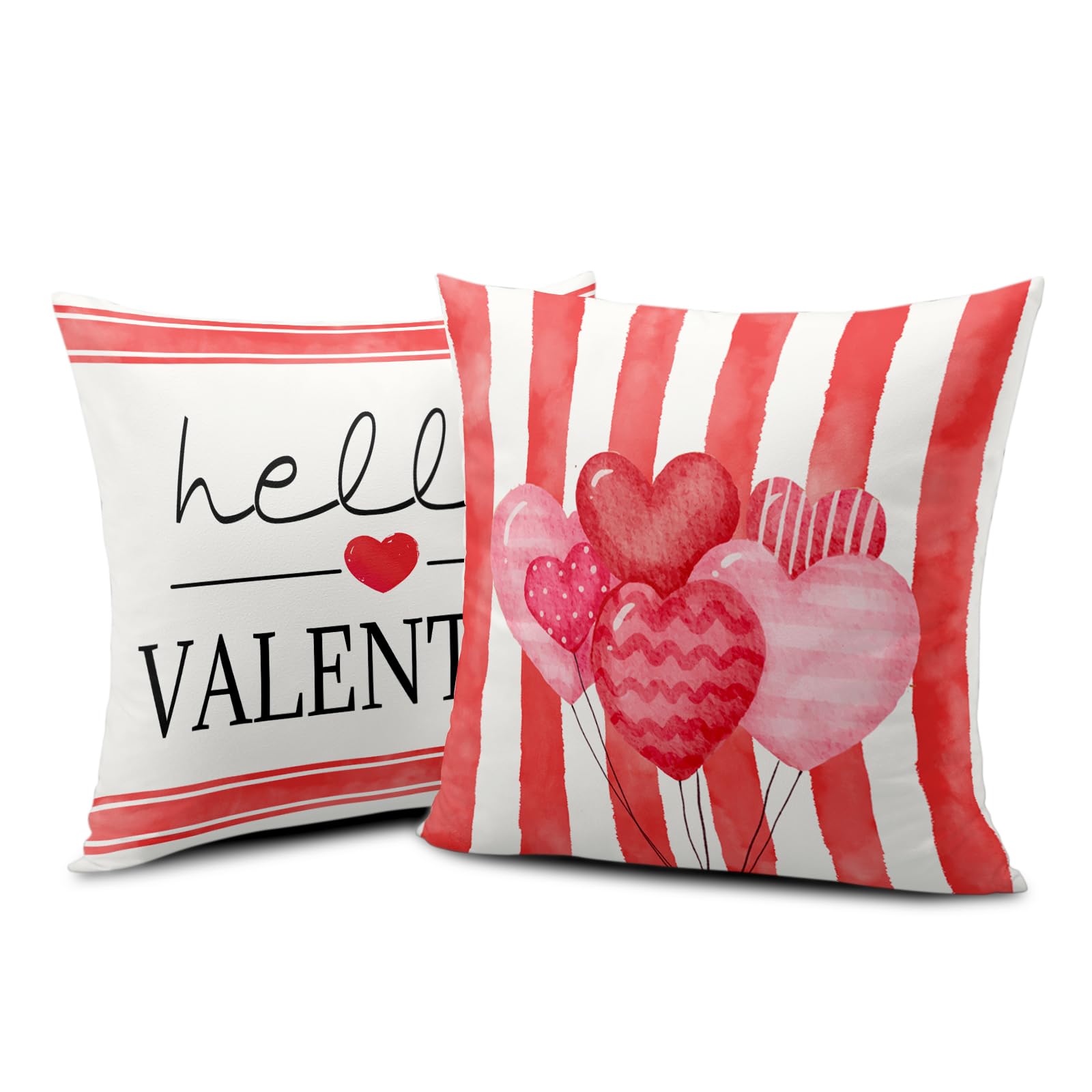 Kwlegh 2 Pack Pink and White Stripe Pillows for Valentines Day 22x22 Hello Valentines Pillows Decorative Throw Pillows Cases Warm Touch Cotton Blend for Indoor Sofa