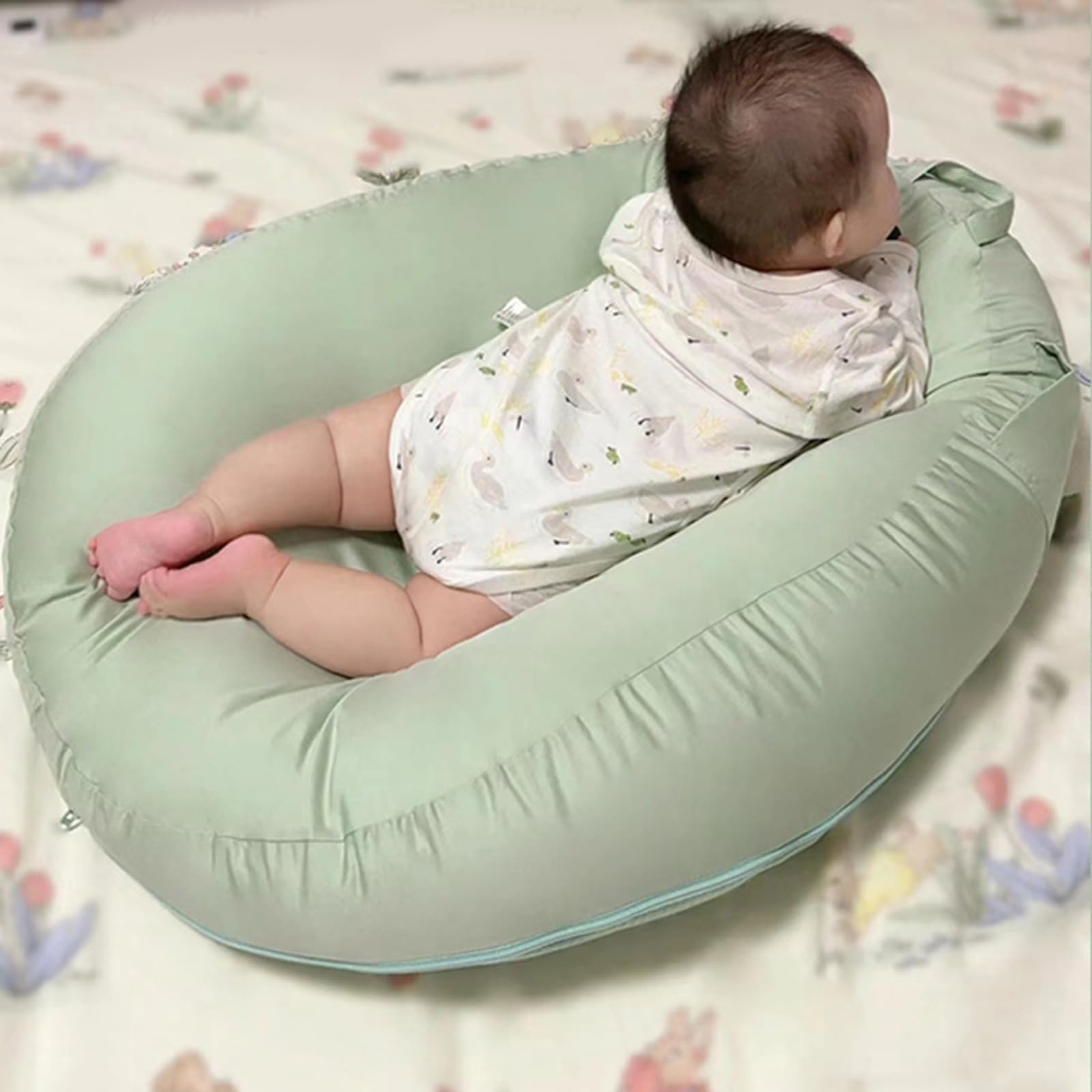 1 almohada ergonómica de satén de algodón con funda extraíble y mango compacto para lactancia, antiescupir, a prueba de derrames, para la alimentación del bebé, contorneada para satén de algodón