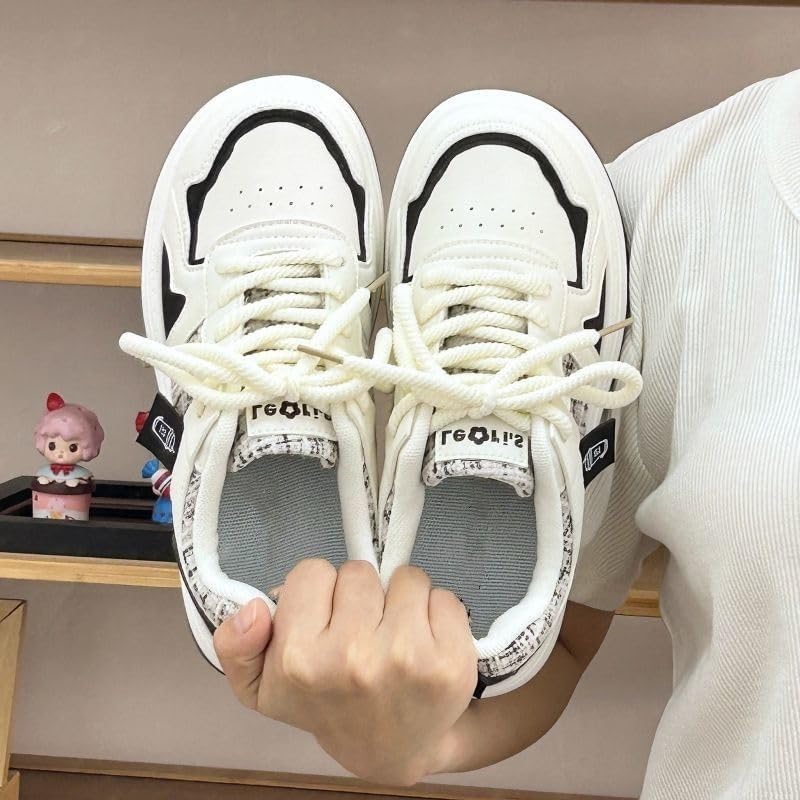 Loizziuy Aesthetic Checkerboard Skateboarding Sneakers Preppy Classic Casual Shoes for Women with Collegiate Versatile Round-Toe