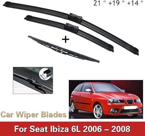 Miniatura 2 de Juego de limpiaparabrisas delantero y trasero compatible con Seat Ibiza 6L 2006-2008 limpiaparabrisas de 21 + 19 + 14 pulgadas