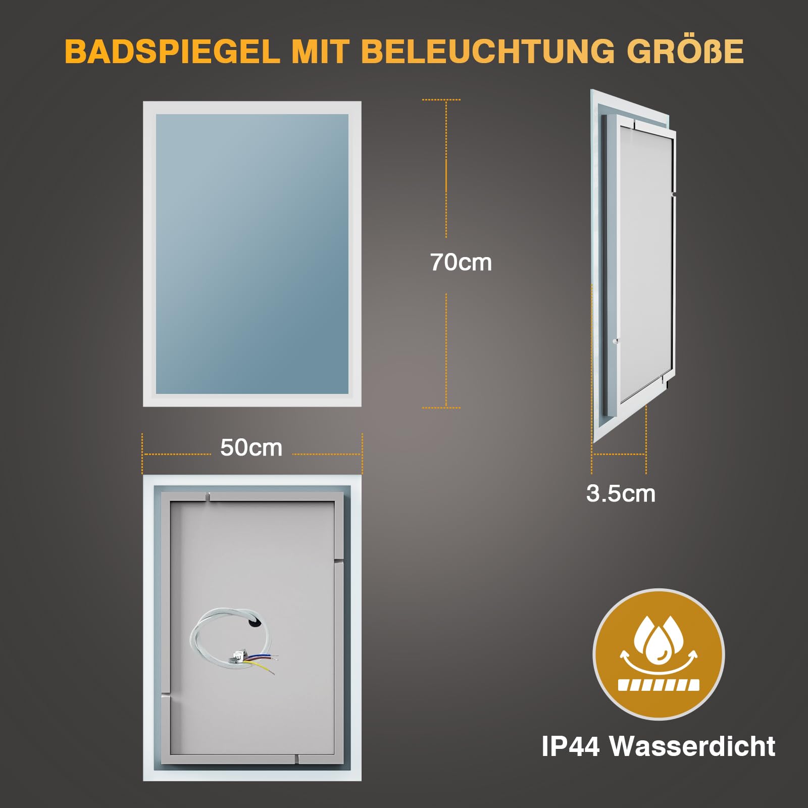 PESENXAN Spiegel met verlichting, badkamerspiegel met 3 lichtkleuren, dimbaar, anti-condens, touch-schakelaar en geheugenfunctie, badkamerspiegel met verlichting, 80 x 60 cm PESENXAN Spiegel met verlichting, badkamerspiegel met 3 lichtkleuren, dimbaar, anti-condens, touch-schakelaar en geheugenfunctie, badkamerspiegel met verlichting, 80 x 60 cm