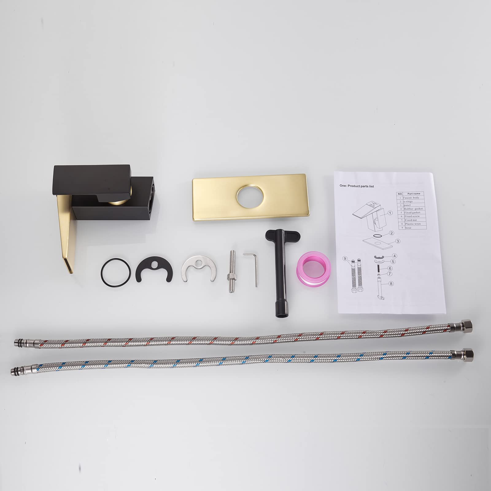 LOOPAN LED Light Bathroom Faucet One Hole Waterfall Temperature Display Hydraulic Power Single Handle Faucet Gold&Black, Waterfall Faucet for Bathroom Sink Mount Vanity Faucet Lead-Free