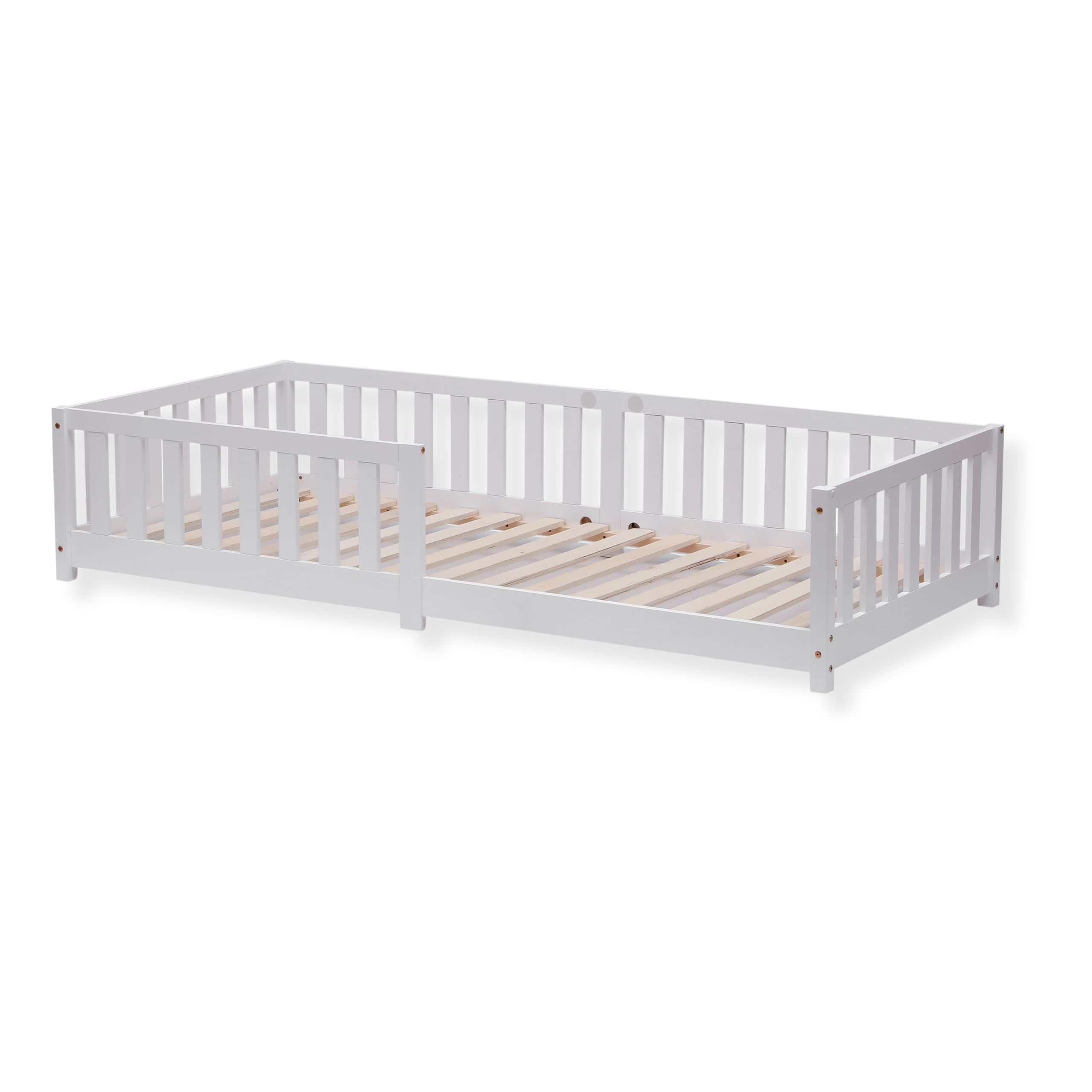 Lit Enfant 90x200 Cm Avec Barrière De Sécurité - Bois De Pin Massif Blanc