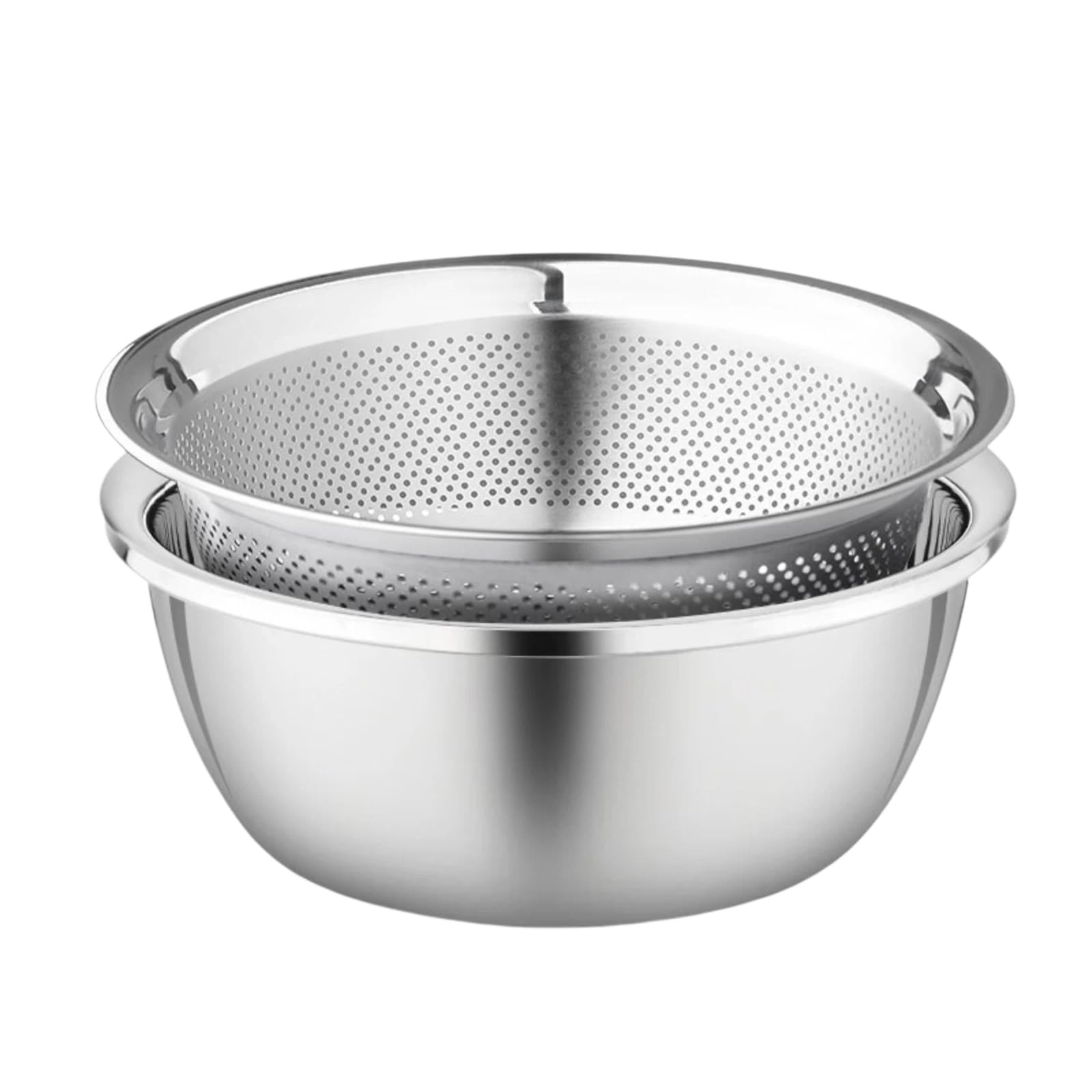 Set di scolapasta e ciotola in acciaio inox, micro perforato da 2 mm, drenaggio rapido con base rialzata, lavabile in lavastoviglie, per lavare riso, verdura, frutta