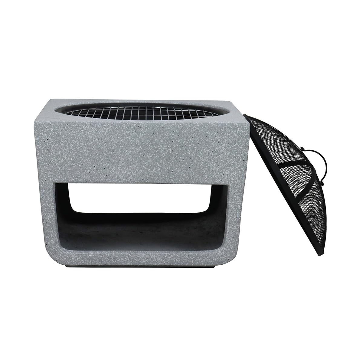 CHARLES BENTLEY Brasero carré Magnesia 50cm avec Couvercle grillagé, Grille de Cuisson, tisonnier, Design Moderne, léger, pour Bois et Charbon, Jardin terrasse (52x52x48cm)