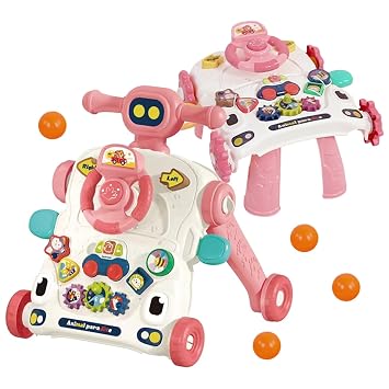 Baby Walker Toddler Sit to Stand Walker 3 in 1 Activity Center (Pink) | Sit to Stand Walker for Baby 3 in 1 Toddler Push Walker Baby Activity Center for Newborn Toddler