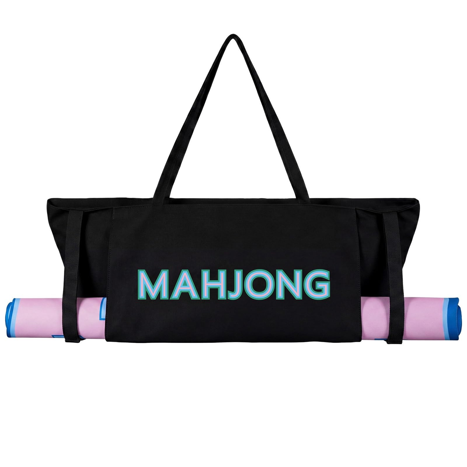 Photo 1 of Abbylike 28x9 Inches Mahjong Bag for Rolled Mat Tiles Racks Pushers Accessories Empty Mahjong Tote Bag with Zipper Closure Outer Pockets Lining Large Capacity(Black,Canvas)