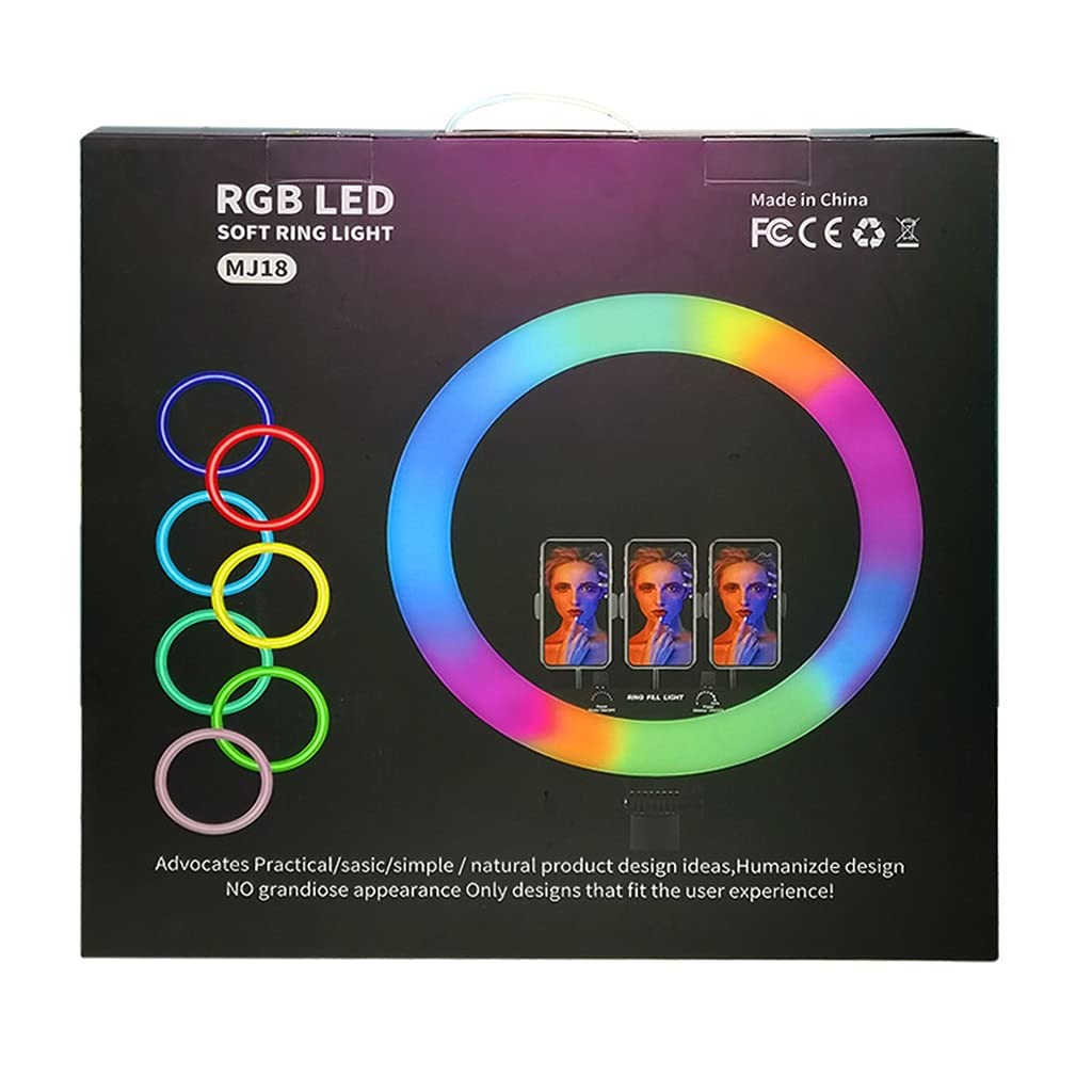 Anello Luminoso a LED da 18 Pollici con 3 Porta Cellulare Luce Circolare RGB per Live Streaming, Trucco, Youtube, Vlog, Selfie, 2 Pz